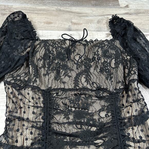 L’Atiste Black Lace Ruched Bodycon Dress 3X Off Shoulder Mesh NWT - Picture 5 of 10